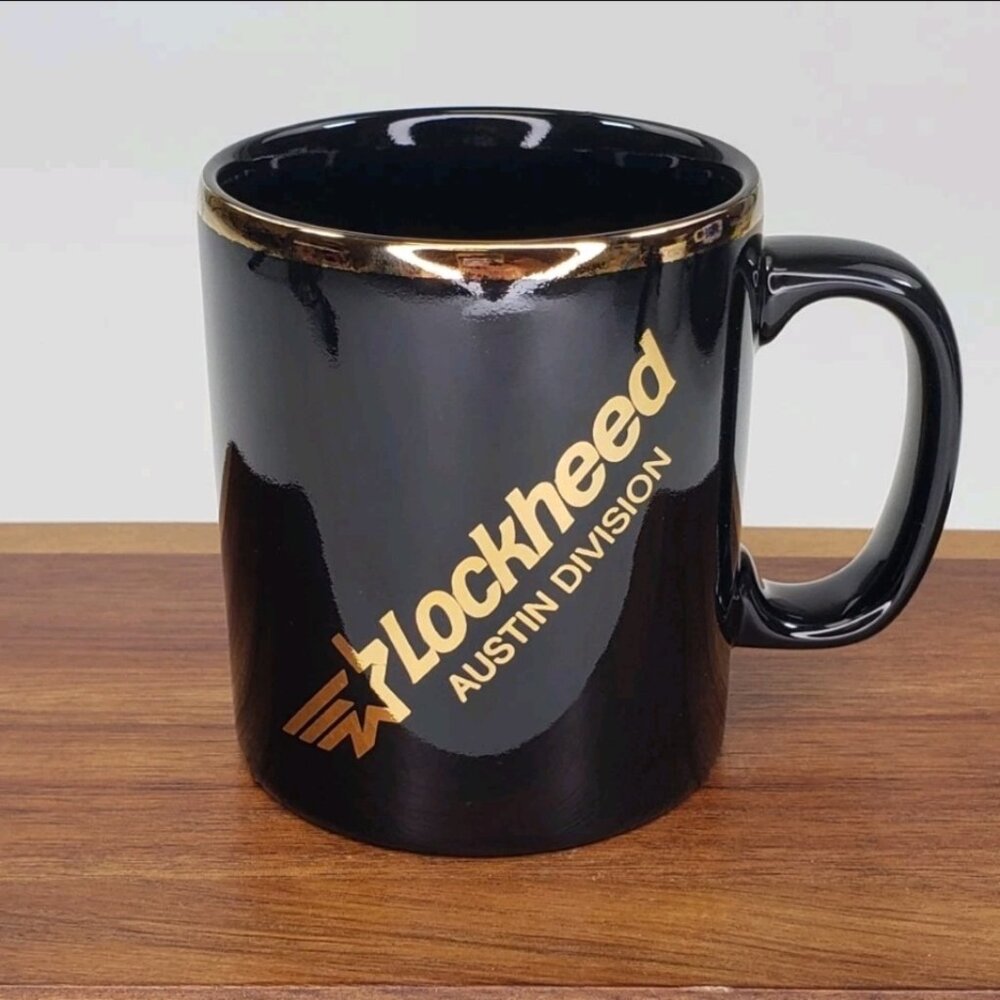 Rare Vintage Lockheed Austin Division Coffee Mug Cup Black & Gold  Kiln Craft